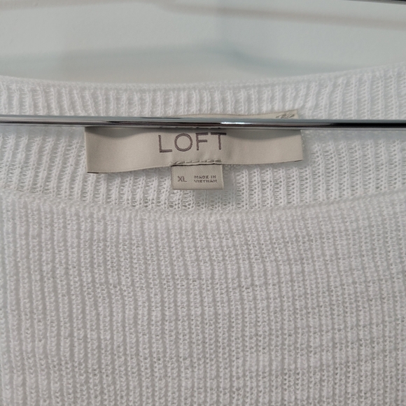 LOFT White 100% Cotton Bell Sleeves Knit Blouse Shirt Top Sz XL Minimal Neutral - Picture 5 of 5
